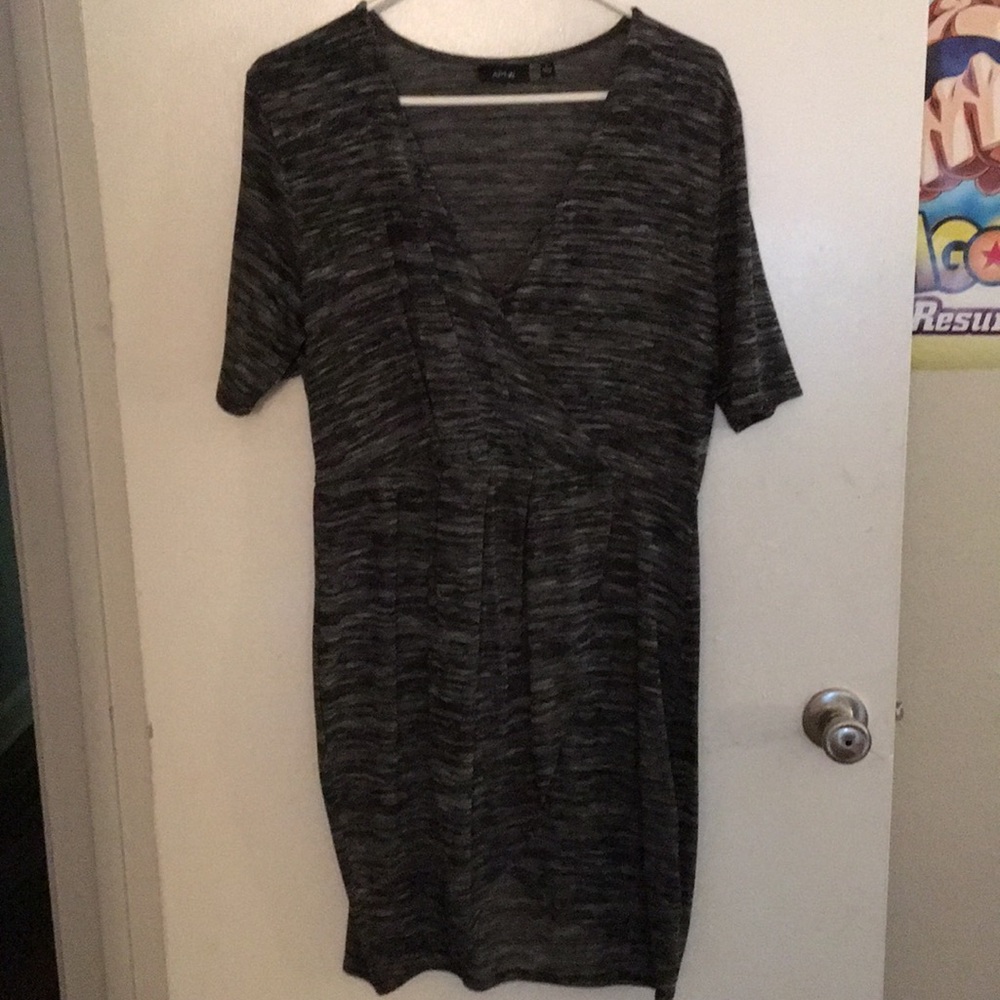 Black and gray heathered wrap dress
